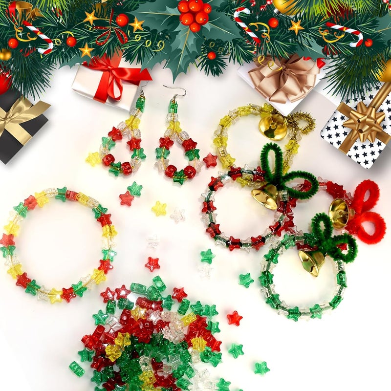 FINEWEN 1200Pcs Star Glitter Pony Beads, Christmas Beads Assorted Opaque Round Plastic Bead for Home Decor Necklaces Bracelets Earrings DIY Crafts - Image 5